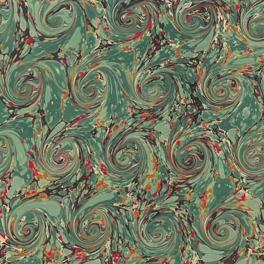 Hand Marbled Paper French Curl Pattern in Green and Red ~ Berretti Marbled Arts